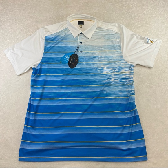NWT Gleneagles Greg Norman Play Dry Golf Polo Shirt Mens XXL 2XL White Stripe - Picture 1 of 14